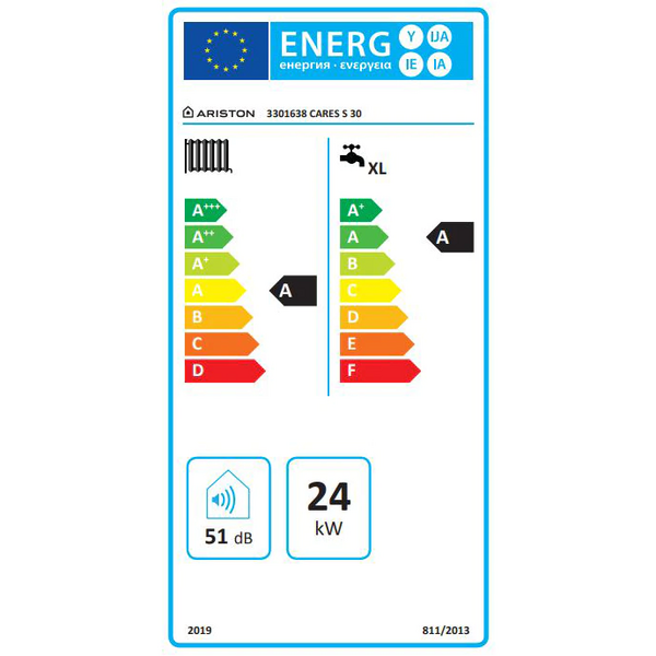 Centrala murala in condensare Ariston Cares S 30, 30 kw, schimbator de caldura din otel-inox, Display LCD, Kit evacuare inclus