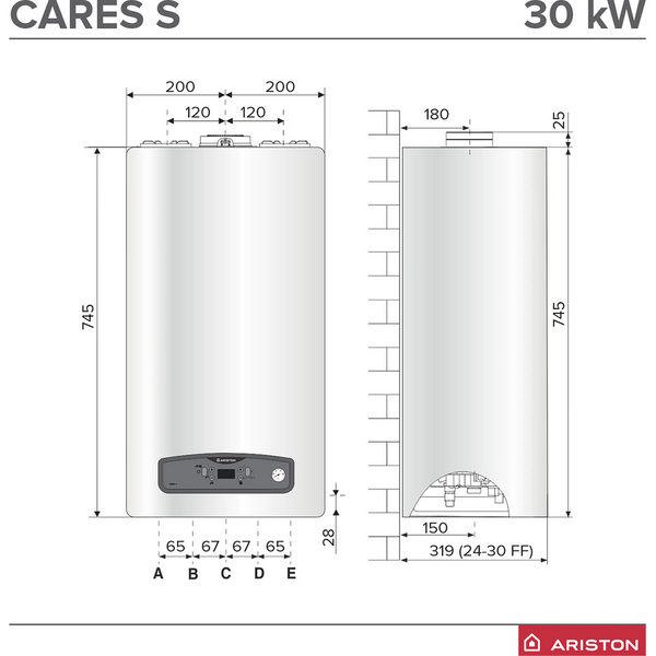 Centrala murala in condensare Ariston Cares S 30, 30 kw, schimbator de caldura din otel-inox, Display LCD, Kit evacuare inclus