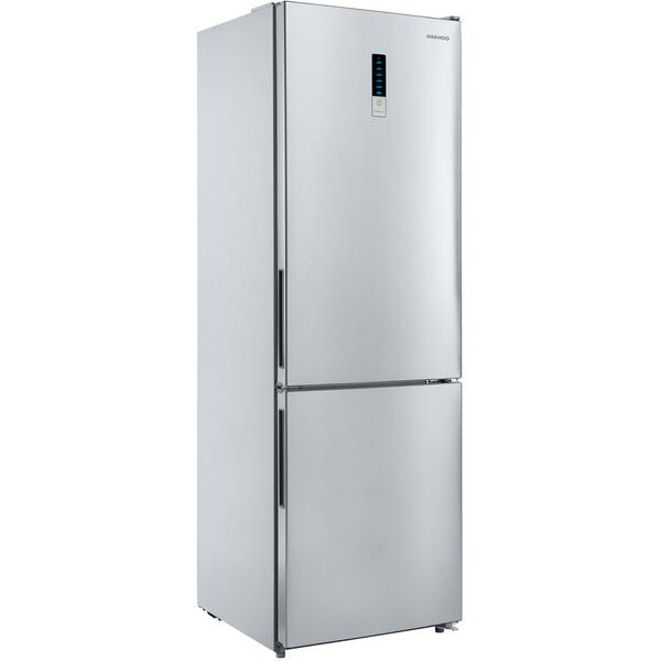 Combina frigorifica Total No Frost Daewoo DNF-310MEX-1, volum net 310L, control electronic, iluminare LED, 41 dB, Super Freeze, Clasa E, Inox