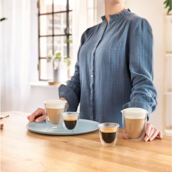 Set 2 pahare DeLonghi Cappuccino DLSC311 2x270ml Sticla termorezistenta, Transparente