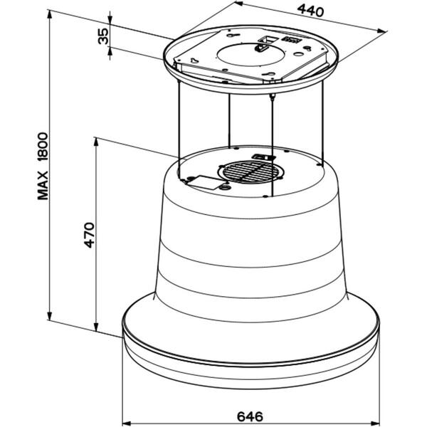 Hota insula Faber GLOW BK GLOSS, 640 m3h, 68 dB, 1 motor, filtru aluminiu, LED banda, touch, clasa A, diametru 64 cm, Negru