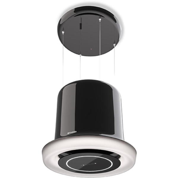 Hota insula Faber GLOW BK GLOSS, 640 m3h, 68 dB, 1 motor, filtru aluminiu, LED banda, touch, clasa A, diametru 64 cm, Negru