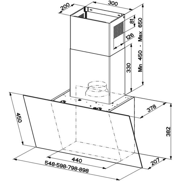 Hota decorativa tangetiala Faber DAISY EG6 LED BK A80, 80 cm, 550 m3h, 70 dB, clasa C, touch, Negru/ Inox
