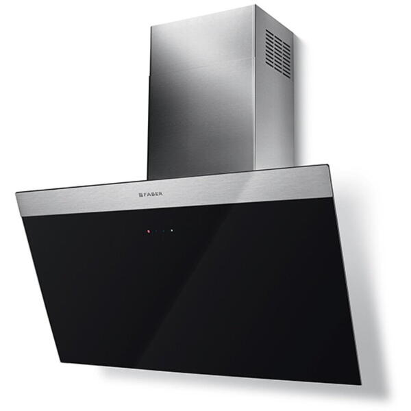 Hota decorativa tangetiala Faber DAISY EG6 LED BK A80, 80 cm, 550 m3h, 70 dB, clasa C, touch, Negru/ Inox