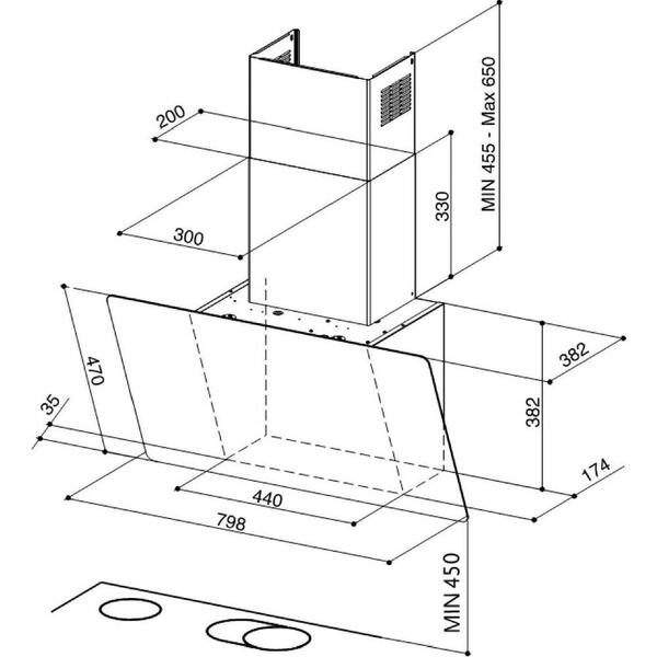 Hota tangetiala Faber STEELMAX EV8 LED BK/X A55, 55 cm, Touch Control, Lumina LED, Negru/Inox