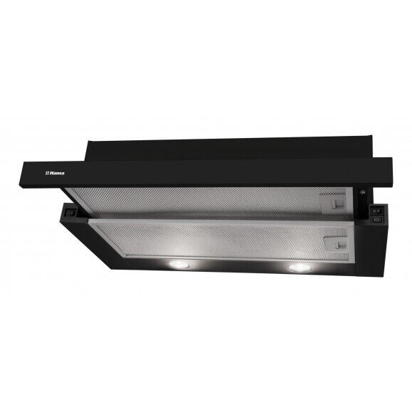 Hota telescopica Hansa, 60 cm, 270 m3/h, 1 motor, 2 filtre aluminiu, 3 trepte, iluminare LED, negru
