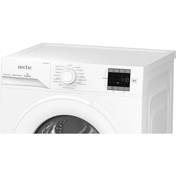 Masina de spalat rufe Arctic APLM1WFSU17210W, 7 Kg, 1200 RPM, Clasa energetica A, Motor Silent Inverter, ExtraSteam, IronExpress, Steam, WaterMode, Prewash, Add-In, Alb