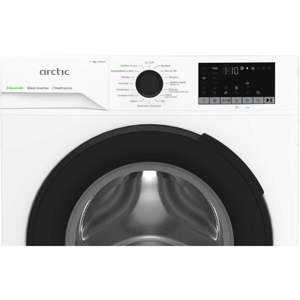 Masina de spalat rufe frontala Arctic, APLM2WFSU29412WPB, 9 kg, 1400 rpm, Clasa A, Alb