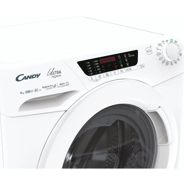 Masina de spalat rufe Candy Ultra Hygiene HE 1294TWM6/1-S, 9 kg, 1200 RPM, Motor inverter, WiFi, Mix Power System, Clasa A, Alb