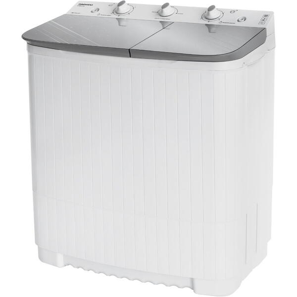 Masina de spalat rufe semiautomata Daewoo DSWM 5.3S, Capacitate rufe uscate 5 Kg, Capacitate rufe storcere 2.5 Kg, Alb/Silver