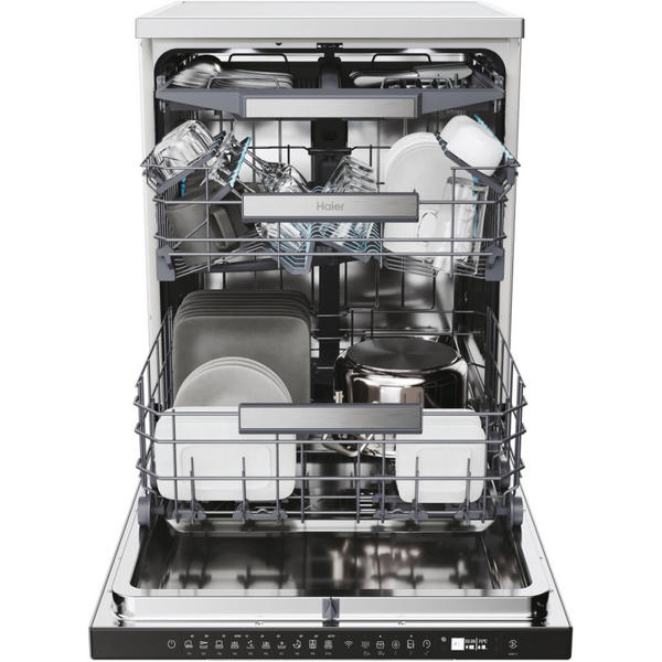 Masina de spalat vase Haier XF 6B2M3PX, 16 seturi, 10 programe, Clasa B, Motor Inverter, WiFi, H-Spray Arm, Flex Zone, Part Light, Powerwash, Automatic Open Door, 60 cm, Inox