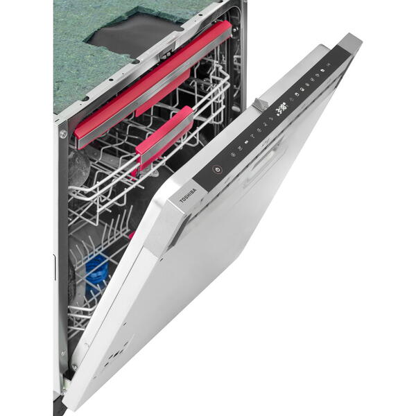 Masina de spalat vase complet incorporabila Toshiba DW-15B3, 60 cm, 15 seturi, clasa C, Display Touch control, AquaStop, Filtru AntiBacterian, 7 programe, 3 functii