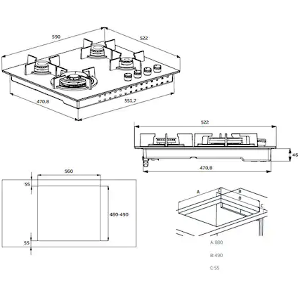 Plita incorporabila Beko HILW64225SW, Gaz, 4 arzatoare, Heat booster, 7800 W, Alb