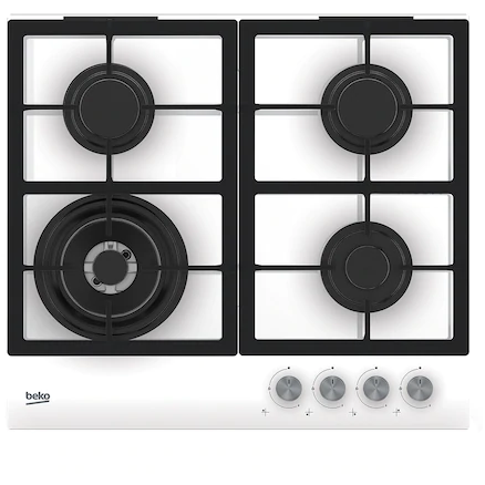 Plita incorporabila Beko HILW64225SW, Gaz, 4 arzatoare, Heat booster, 7800 W, Alb