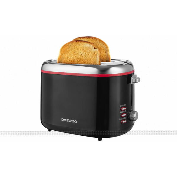 Daewoo SDA Prajitor de paine Daewoo DBT70B, 900 W, functie reincalzire, functie decongelare, carcasa Cool Touch, Negru