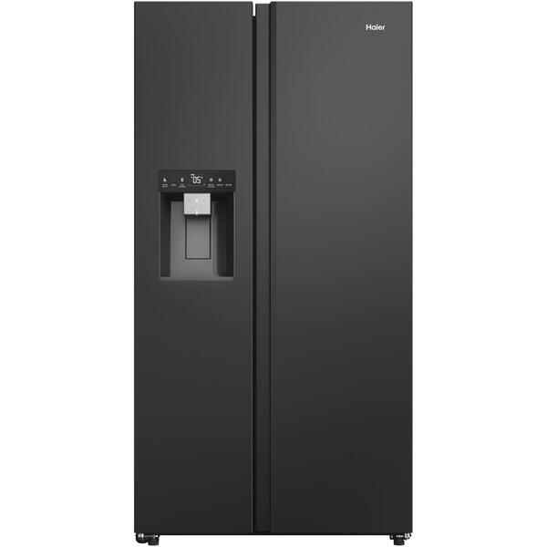 Side by side Haier HSW59F18EIPT, 601 l, Total No Frost, Multi Air Flow, Clasa E, WiFi, SuperCooling, SuperFreezing, Holidays, Dispenser de apa si gheata, H 178 cm, Negru