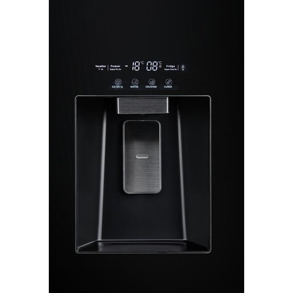 Side by side Toshiba, clasa energetica E, volum net total 568 (371+197) litri, No Frost, Ice Maker 3 in 1, Wifi, design Inox Negru