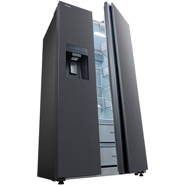 Side by side Toshiba, clasa energetica E, volum net total 582 (380+202) litri, No Frost, Ice Maker 3 in 1, Wifi, design Morandi Gray