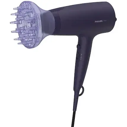Uscator de par Philips BHD360/20, 2100W, accesoriu Thermo Protect, ingrijire cu ioni, 6 setari de viteza/temperatura, cap de coafare 14 mm, difuzor, Albastru inchis