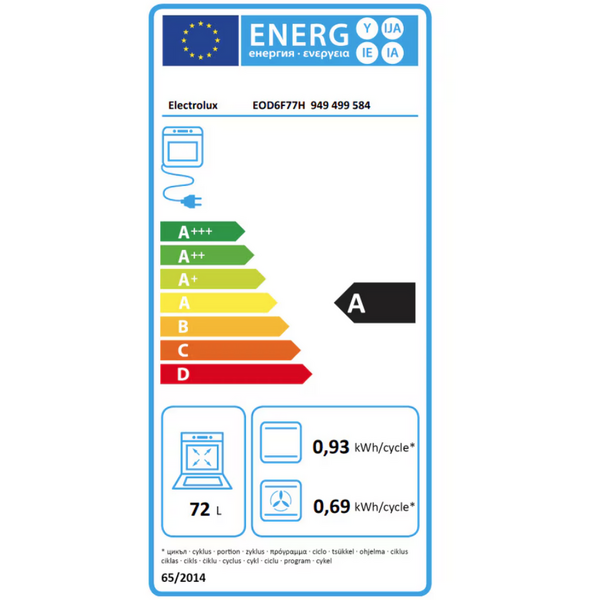 Cuptor incorporabil Electrolux EOD6F77H, Electric, 72 l, Autocuratare catalitica, SteamBake, Senzor gatire, Timer cu display electronic, Grill, Clasa A+, Negru