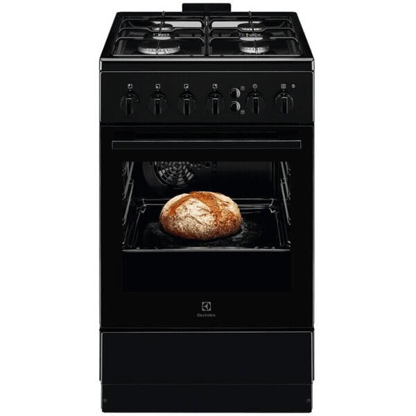 Aragaz Electrolux LKG504022K, Gaz, 4 arzatoare, Aprindere integrata plita si cuptor, Siguranta plita si cuptor, Autocuratare catalitica, Grill electric, 50 cm, Negru