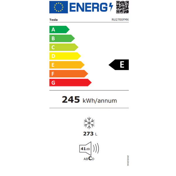 Tesla WG Congelator Tesla RU2700FMX, 273 l, Total No Frost, Clasa E, Functie frigider, Display, H 185 cm, Inox