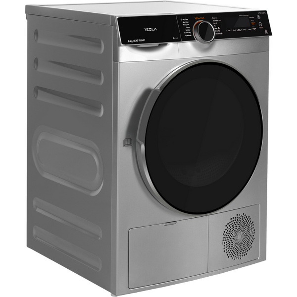 Tesla WG Uscator de rufe Tesla WT8H91MS, 8kg, 14 programe, Clasa A++, Pompa caldura, Inverter, Antisifonare, Argintiu