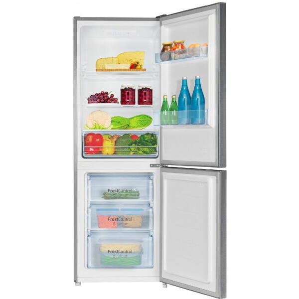 Combina frigorifica Amica FK2425.4UNTX, H 160 cm, 227 L, Usa dubla, Clasa E, Otel inoxidabil