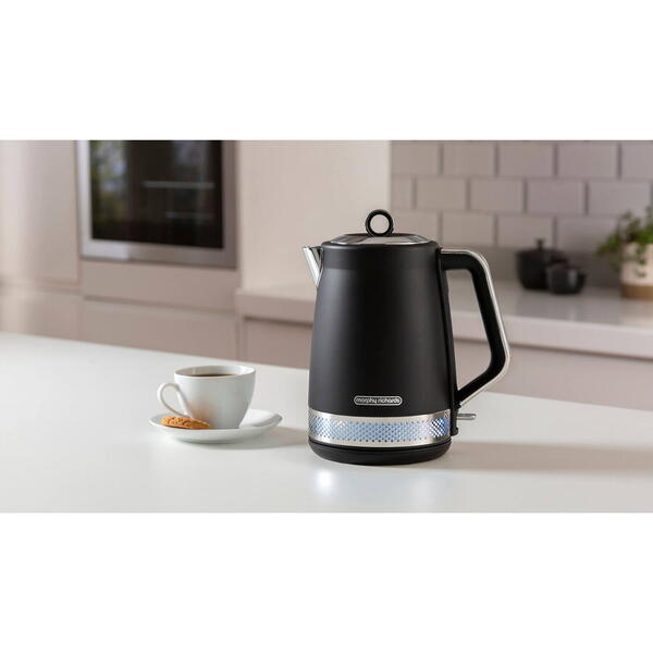 Fierbator de apa Morphy Richards Illumination 108020, 1.7 L, 2200 W, gradatie transparenta, compartiment cablu, filtru anti-calcar, Negru