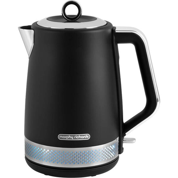 Fierbator de apa Morphy Richards Illumination 108020, 1.7 L, 2200 W, gradatie transparenta, compartiment cablu, filtru anti-calcar, Negru