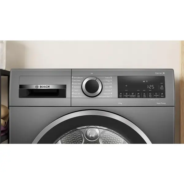 Uscator de rufe Bosch WQG235DREU, Pompa de caldura, 8 kg, 15 programe, Clasa A+++, AutoDry, SensistiveDrying System, Antracit