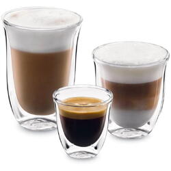 Set 6 pahare DeLonghi, DLSC302 mix The Connoisseur Collection, 2x60ml, 2x190ml, 2x220ml, sticla termorezistenta, transparente, perete dublu