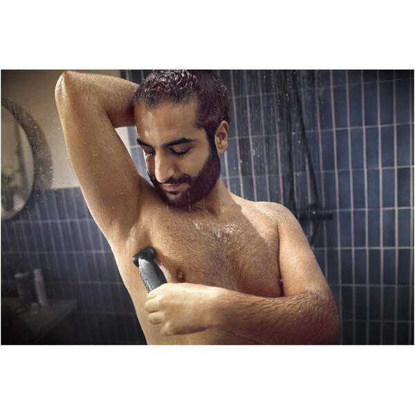 Aparat de tuns/ras corporal PHILIPS autonomie 60 min/ timp incarcare 1 ora, functie incarcare rapida 5 minute, 2 x pieptene bidirectional (3 si 5 mm), albastru