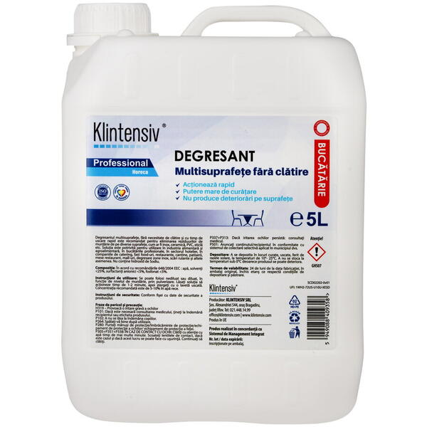 KLINTENSIV DEGRESANT Concentrat multisuprafete fara clatire, 5 litri