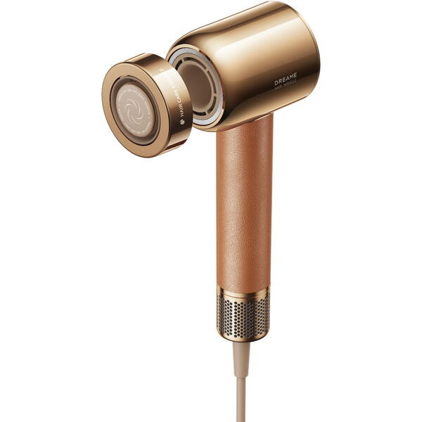 Uscator de par Miracle Dreame, 1600W, viteza aer max.70m/s, 2 trepte flux aer, 4 setari temperatura, 5 accesorii incluse, ionizare, maro/auriu