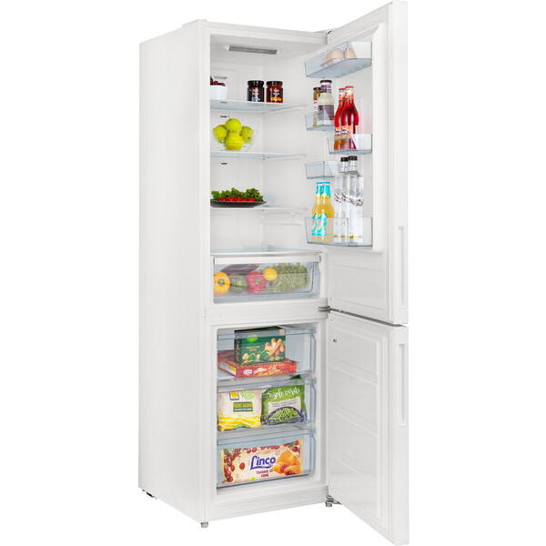 Combina frigorifica Total No Frost Daewoo volum net 310L (224/86), clasa E, control electronic, iluminare LED, nivel zgomot redus 41 dB, inghetare rapida, Alb