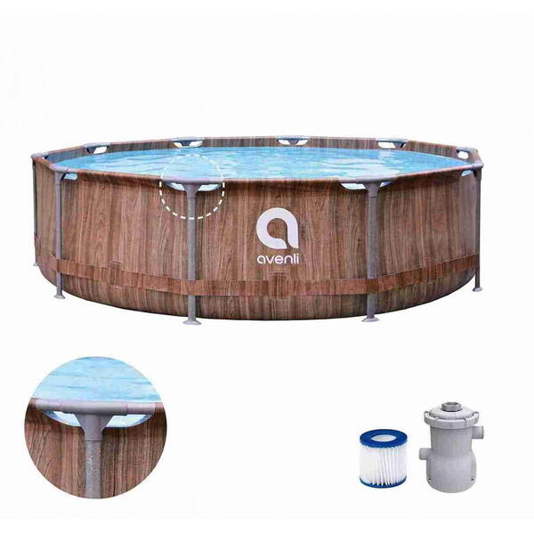 Piscina rotunda JILONG, model lemn maro "Fiber Fit"