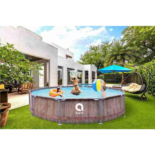 Piscina rotunda JILONG, model lemn maro "Fiber Fit"