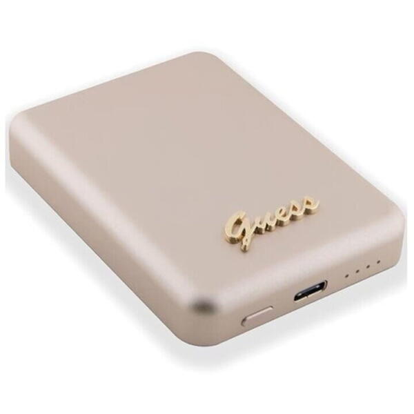 Acumulator extern wireless Guess 3000mAh 5W Magsafe 1xUSB-C Indicator baterie Auriu