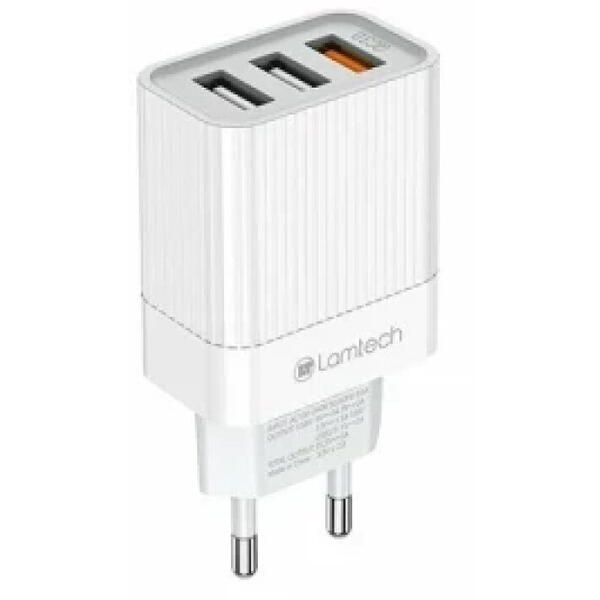Incarcator retea Lamtech 1xUSB QC3.0 2xUSB 3A Alb