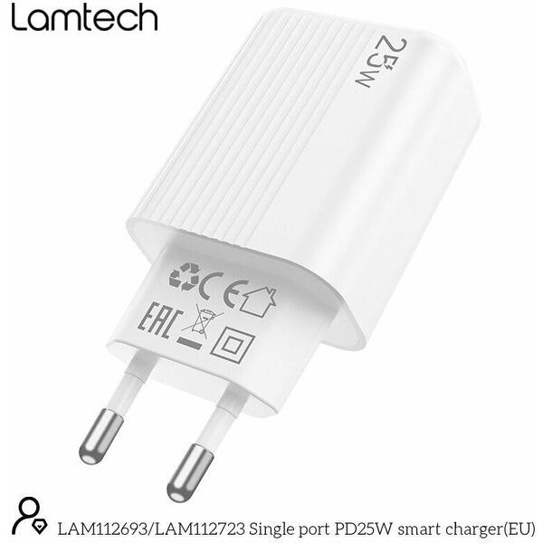 Incarcator retea Lamtech PD 25W 1xUSB Type-C Alb
