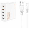 Incarcator retea Lamtech GaN Fast Charge PD 65W 1xUSB Type-C 4xUSB QC3.0 Alb