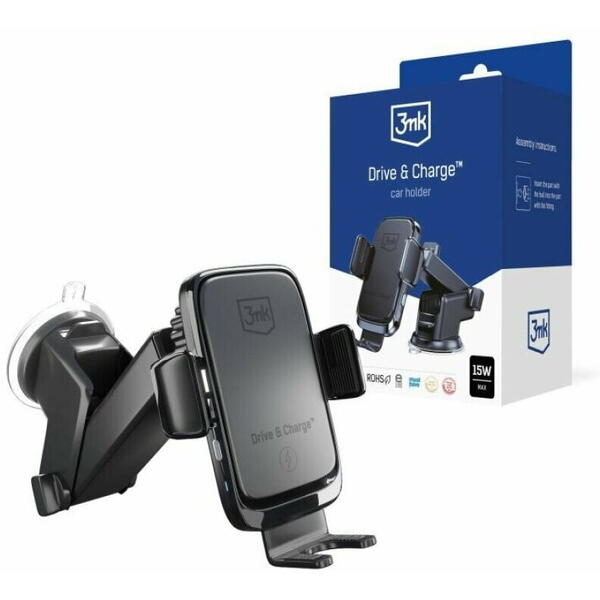 Incarcator Auto Wireless 3mk Drive&Charge Quick Charge 15W Negru
