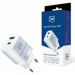 Incarcator Retea 3mk HyperCharger GaN Quick Charge 33W 1 X USB - 1 X USB Type-C Alb