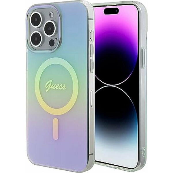 Husa de protectie Guess IML Iridescent Script MagSafe Case for iPhone 15 Pink