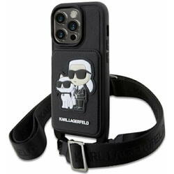 Husa de protectie Karl Lagerfeld Saffiano Crossbody Karl and Choupette NFT pentru iPhone 14 Pro Max Negru