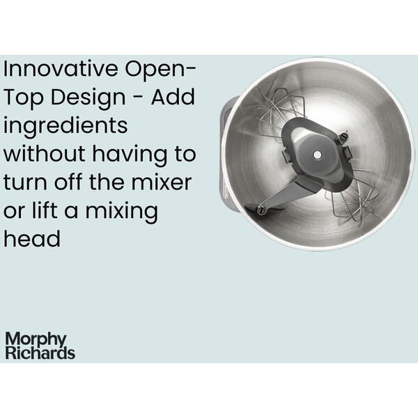 Mixer cu bol Morphy Richards Mix Star 400520, compact, 650W, vas inox 5 litri, 6 trepte de viteza, Inox