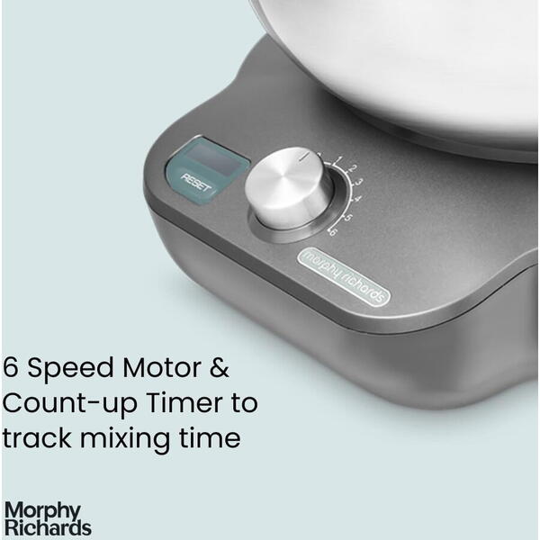 Mixer cu bol Morphy Richards Mix Star 400520, compact, 650W, vas inox 5 litri, 6 trepte de viteza, Inox