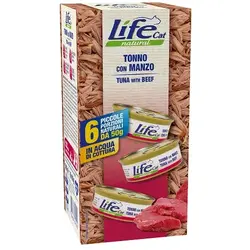 Hrana umeda pentru pisici Life Cat, cu ton si vita, 6buc x 50g