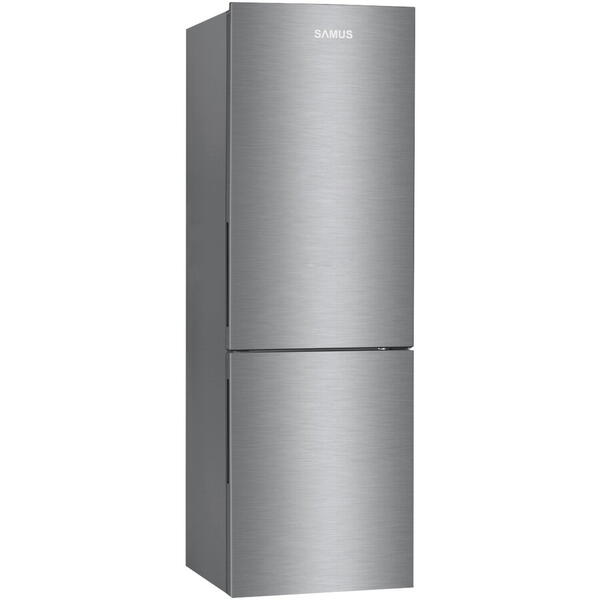 Combina Frigorifica Samus SCX396NFE, 293 L, Full No Frost, Clasa energetica E, Termostat reglabil, 3 sertare congelator, H 185 cm, Inox/Argintiu